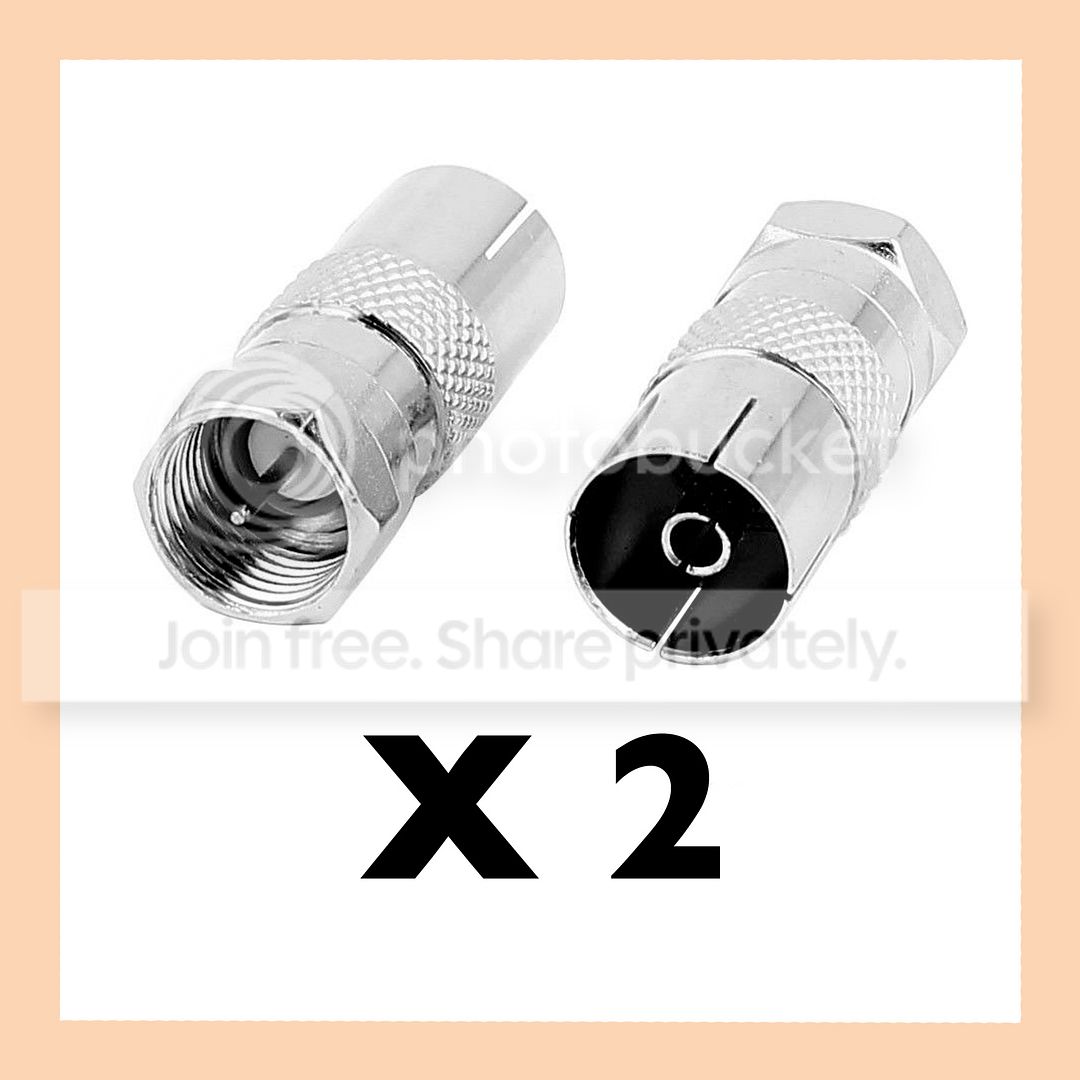 2 x FType Male to PAL Female Socket TV Antenna Cable Connector Adapter